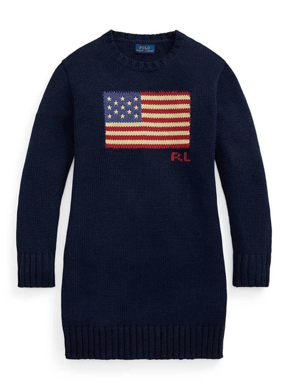 Polo Ralph Lauren Girls Historical American Flag Sweater Dress in Hunter Navy